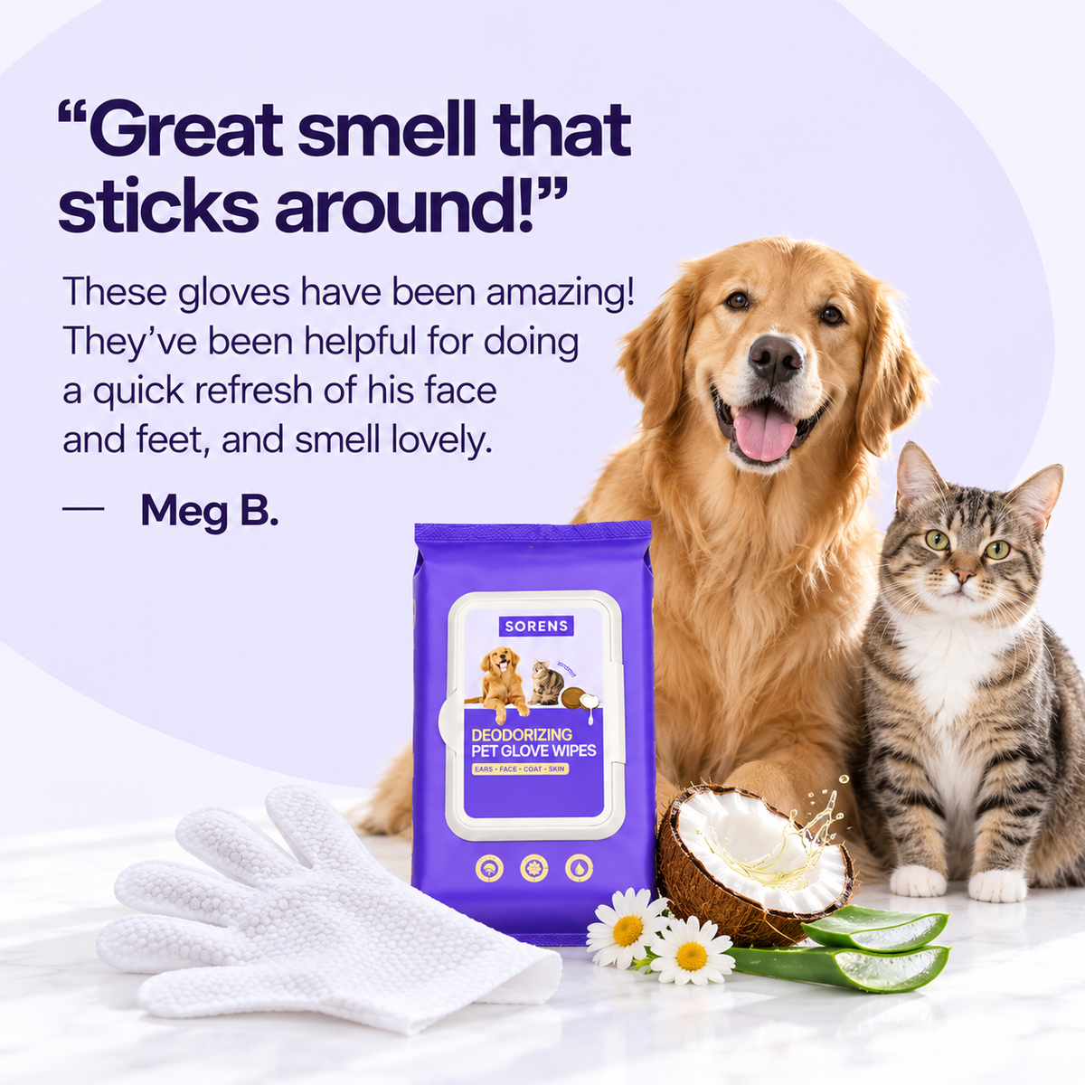 Pet owner review of Bath-Free Fresh Pet Wipes