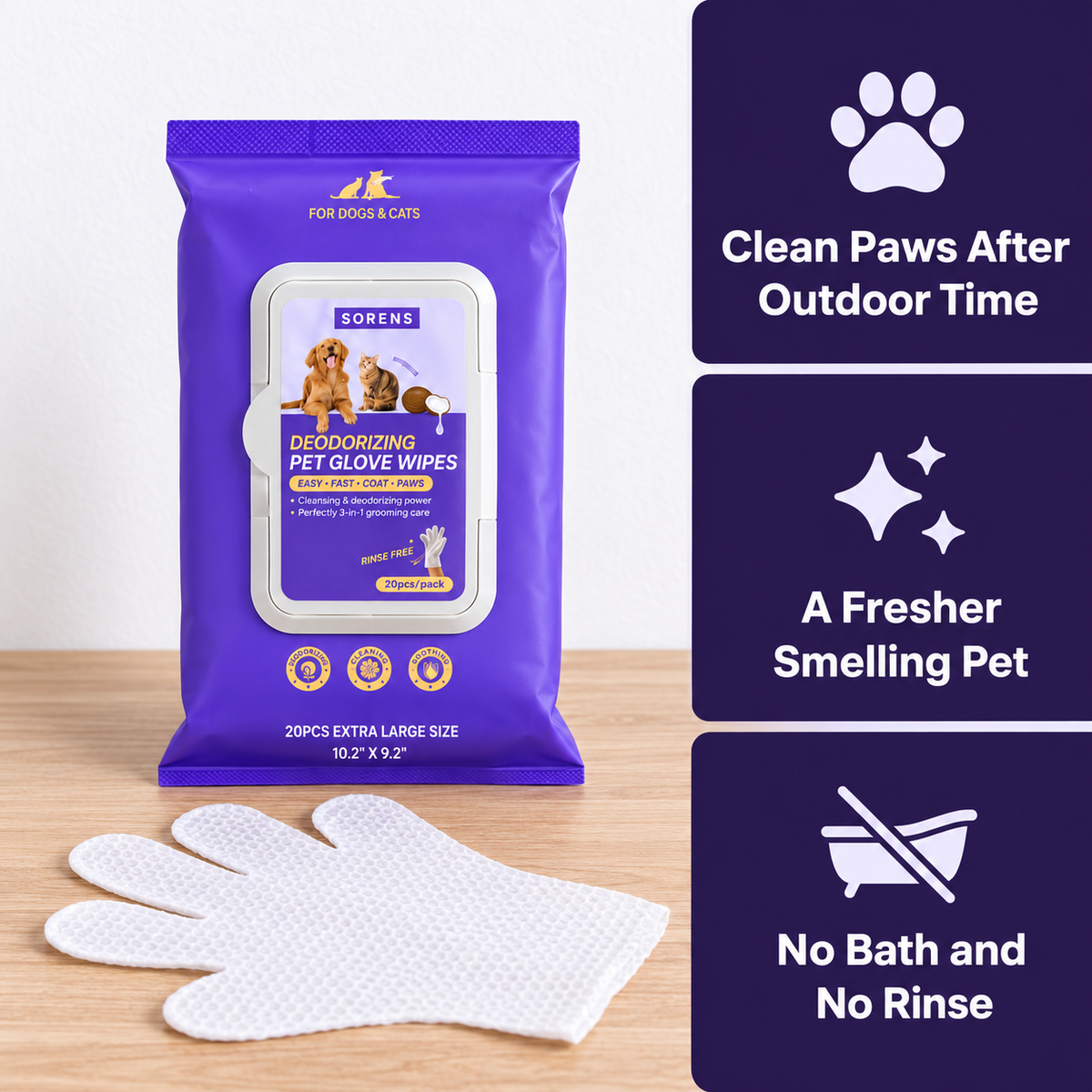 Bath-Free Fresh Pet Wipes with a dog and a cat